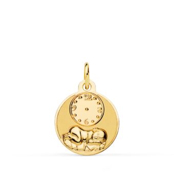 Medalla Bebé 15 mm Niño de la Hora en Oro Amarillo 18K