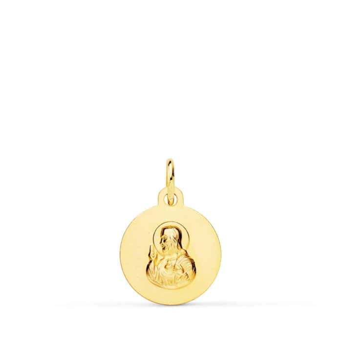 Medalla Escapulario 12 mm Virgen del Carmen y Corazón de Jesús Oro Amarillo 18K Bisel - Imagen 2