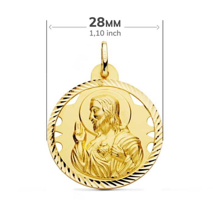 Medalla Escapulario 28 mm Virgen del Carmen y Corazón de Jesús Oro Amarillo 18K Tipo Hélice - Imagen 2