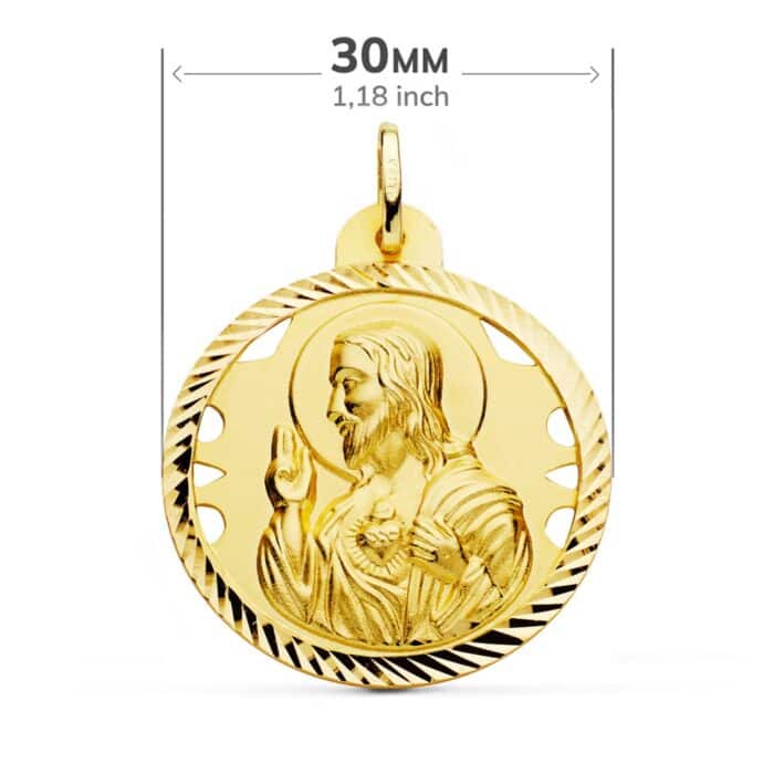 Medalla Escapulario 30 mm Virgen del Carmen y Corazón de Jesús Oro Amarillo 18K Tipo Hélice - Imagen 2