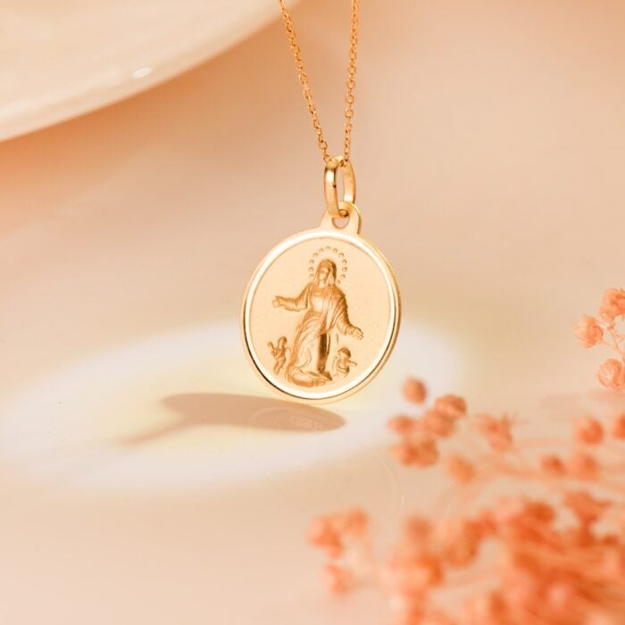 Medalla Virgen de la Asunción 18 mm Oro Amarillo 18K con Bisel - Imagen 2