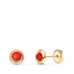 Pendientes 5 mm Redondos con Coral Oro Amarillo 18K