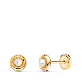 Pendientes 5 mm Redondos con Perlas Oro Amarillo 18K