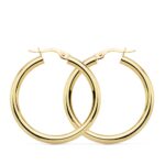 Pendientes Aro Tubular Liso 30 x 3 mm en Oro Amarillo de 18K