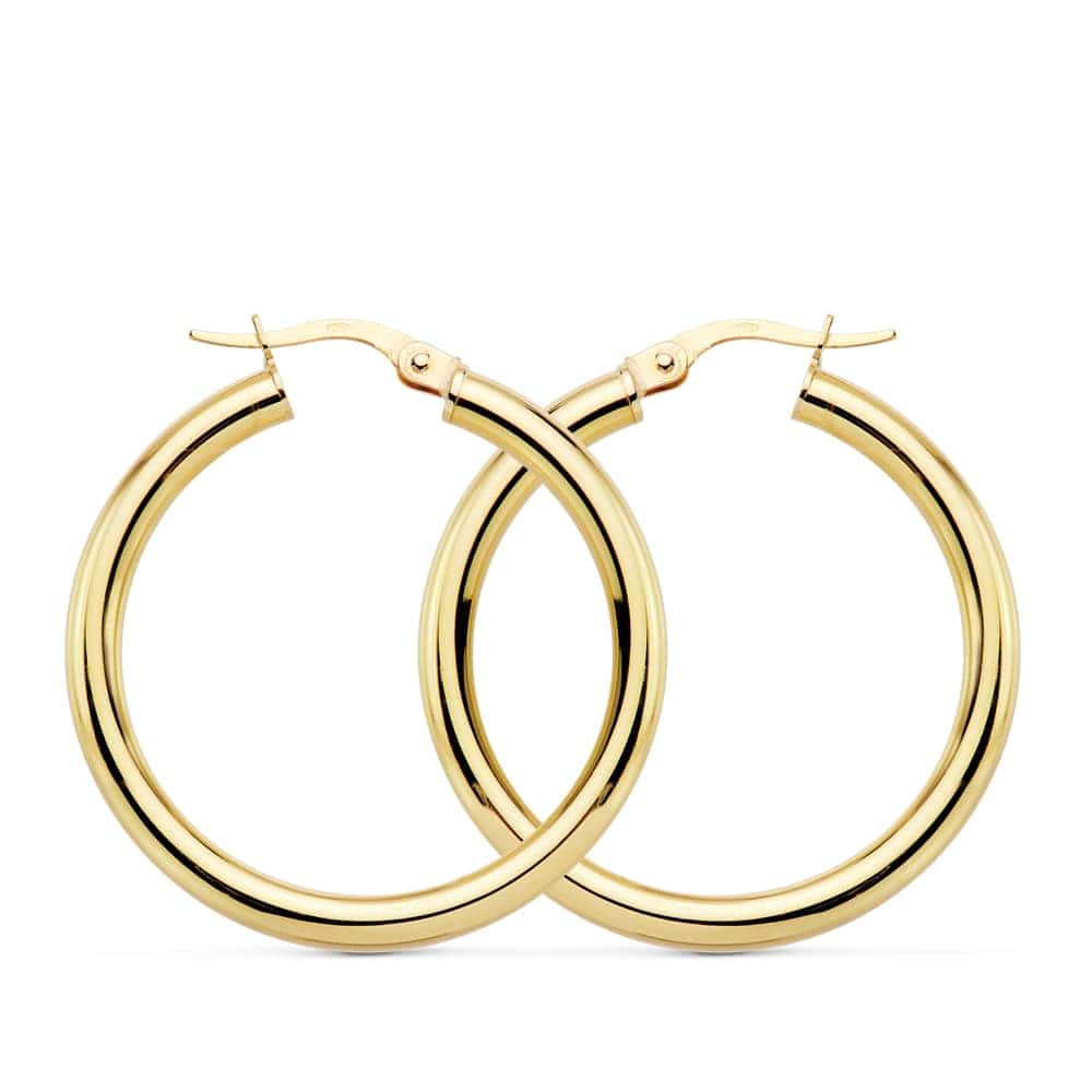 07000765a Pendientes Aro Tubular Liso 30 x 3 mm en Oro Amarillo de 18K - Imagen 1