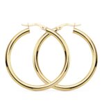 Pendientes Aro Tubular Liso 35 x 3 mm en Oro Amarillo de 18K