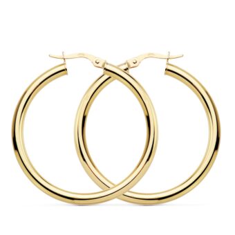Pendientes Aro Tubular Liso 35 x 3 mm en Oro Amarillo de 18K