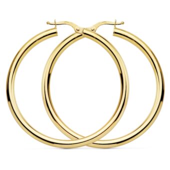 Pendientes Aro Tubular Liso 41 x 3 mm en Oro Amarillo de 18K