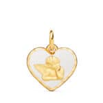 Medalla Corazón Bebé 14 mm Ángel Burlón en Oro Amarillo 18K