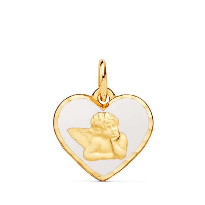 22448-bl Medalla Corazón Bebé 14 mm Ángel Burlón en Oro Amarillo 18K - Imagen 1