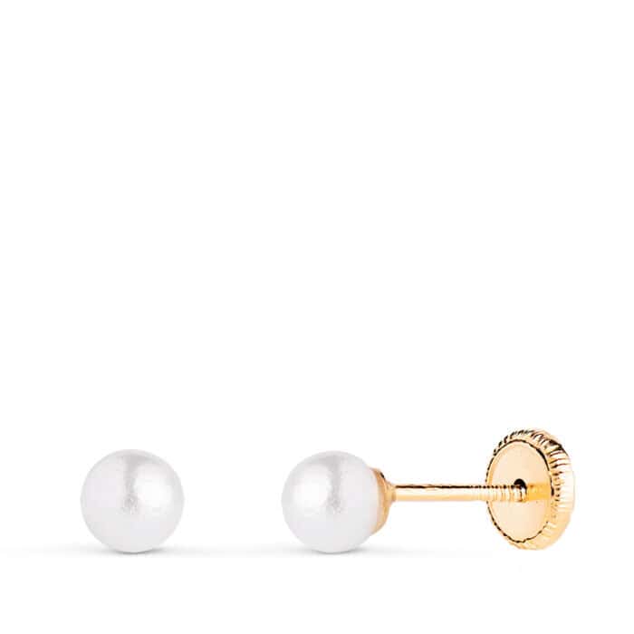 Pendientes Bebé 4mm Oro Amarillo 18k Perla Bola - Imagen 1