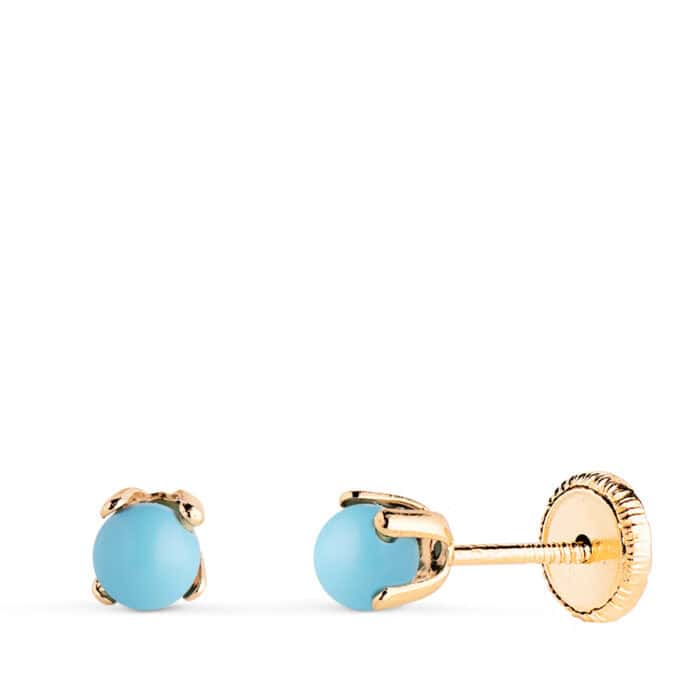 n4000-3att Pendientes Bebé 3mm Oro Amarillo 18k Turquesa Garras - Imagen 1