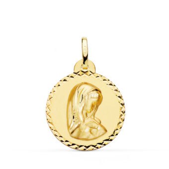 Medalla Virgen Niña 22 mm Oro Amarillo 18K Diamantada
