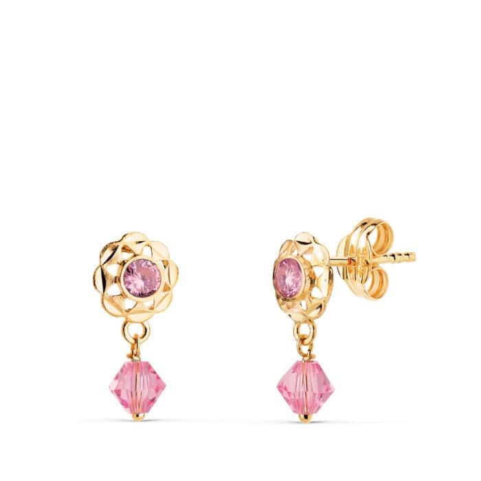 Pendientes Cubanitas 14 x 6,5 mm Oro Amarillo 18K con Circonita - Imagen 1