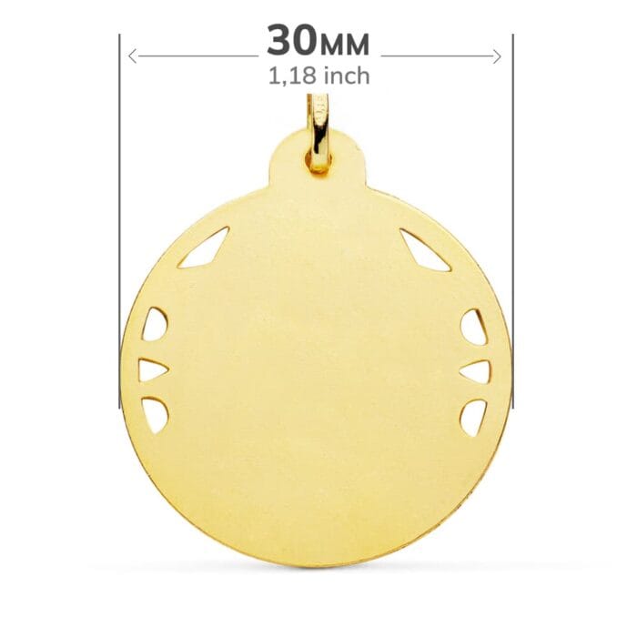 Medalla Sagrado Corazón de Jesús 30 mm Oro Amarillo 18K con Tallas y Calado - Imagen 2