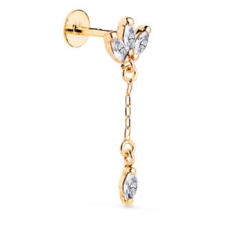 Piercing Oreja 22 x 7 mm Oro Amarillo 18K Corona y Colgante