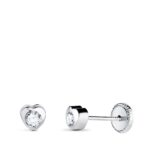 Pendientes Bebé 4mm Oro Blanco 18K Corazón Circonita