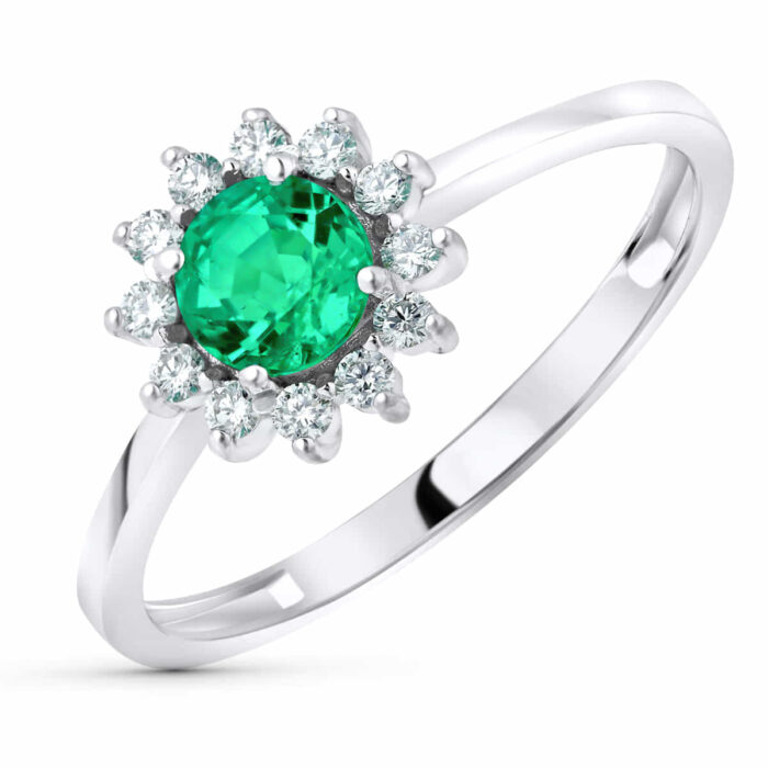 Solitario Compromiso Oro Blanco 18K Diamantes y Esmeralda 0,48Q - Imagen 1