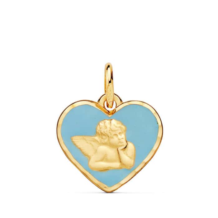 22448-aza Medalla Corazón Bebé 14 mm Ángel Burlón en Oro Amarillo 18K - Imagen 1