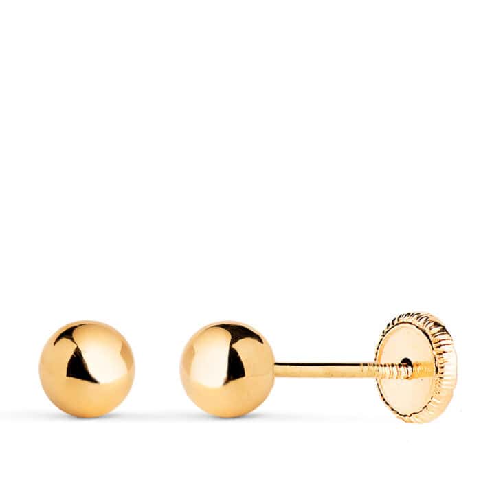 Pendientes Bola 5 mm en Oro Amarillo 18K Rosca - Imagen 1
