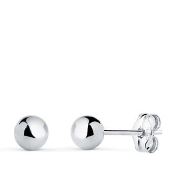 Pendientes Bola 5 mm en Oro Blanco 18K Presión