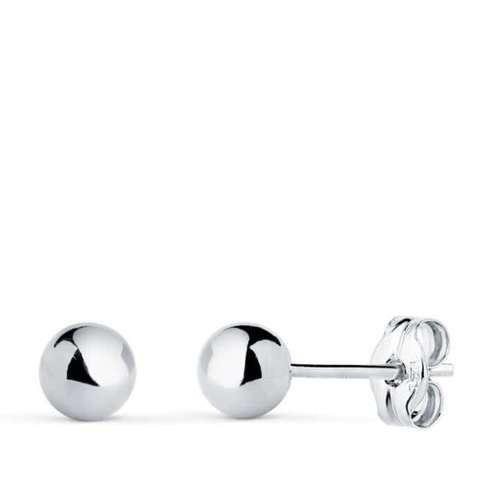 Pendientes Bola 5 mm en Oro Blanco 18K Presión - Imagen 1