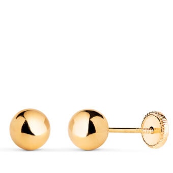 Pendientes Bola 6 mm en Oro Amarillo 18K Rosca