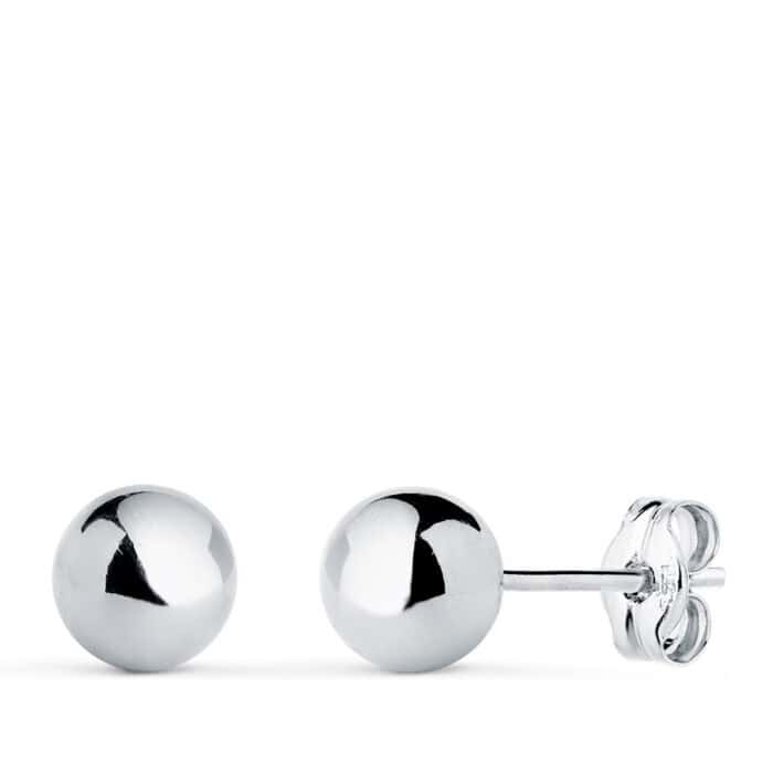 Pendientes Bola 6 mm en Oro Blanco 18K Presión - Imagen 1