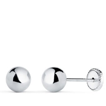 Pendientes Bola 6 mm en Oro Blanco 18K Rosca