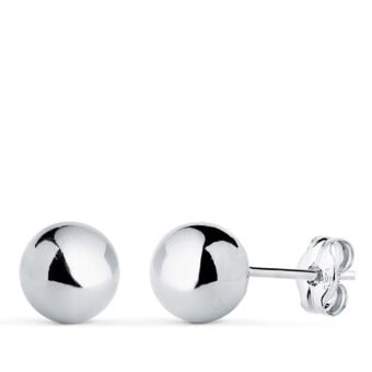 Pendientes Bola 7 mm en Oro Blanco 18K Presión