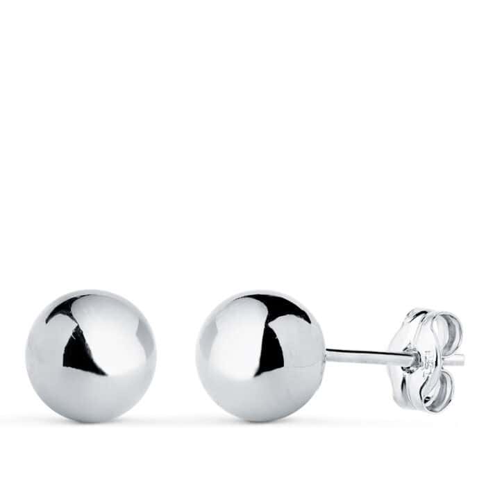 Pendientes Bola 7 mm en Oro Blanco 18K Presión - Imagen 1