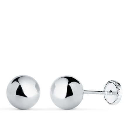 Pendientes Bola 7 mm en Oro Blanco 18K Rosca