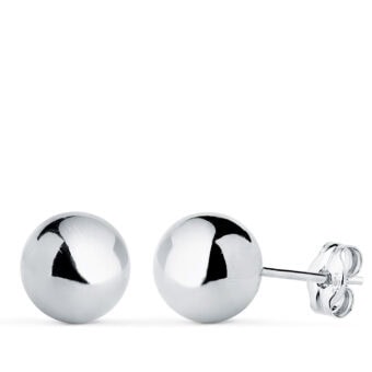 Pendientes Bola 8 mm en Oro Blanco 18K Presión