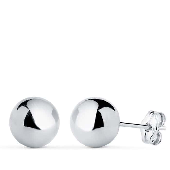 7004-8bp Pendientes Bola 8 mm en Oro Blanco 18K Presión - Imagen 1