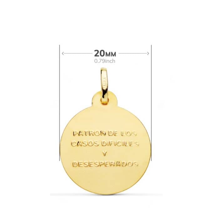 Medalla San Judas Tadeo 20 mm Oro Amarillo 18K con Bisel - Imagen 2