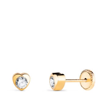 Pendientes Bebé 4mm Oro Amarillo 18K Corazón Circonita