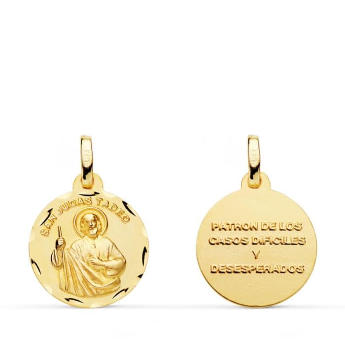 Medalla San Judas Tadeo 16 mm Oro Amarillo 18K con Tallas - Imagen 1