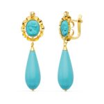 Pendientes 47×14 en Oro Amarillo 18 Kilates Turquesa Camafeo