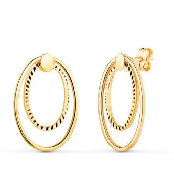Pendientes Doble Aro 19 x 13 mm en Oro Amarillo 18K con Tallado
