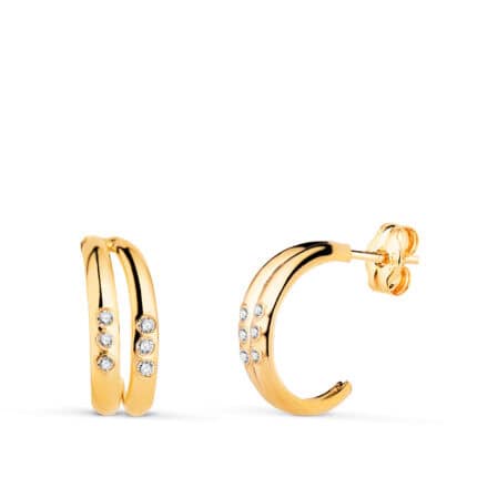 Pendientes Doble Aro 13 x 4,5 mm en Oro Amarillo 18K