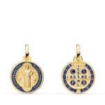 Medalla San Benito Monje Escapulario 14 mm Oro Amarillo 18K con Esmalte