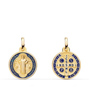 Medalla San Benito Monje Escapulario 14 mm Oro Amarillo 18K con Esmalte