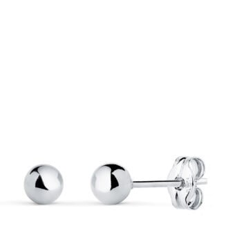 Pendientes Bola 4 mm en Oro Blanco 18K Presión