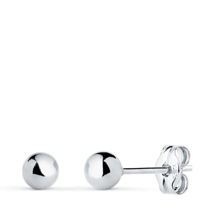 Pendientes Bola 4 mm en Oro Blanco 18K Presión - Imagen 1