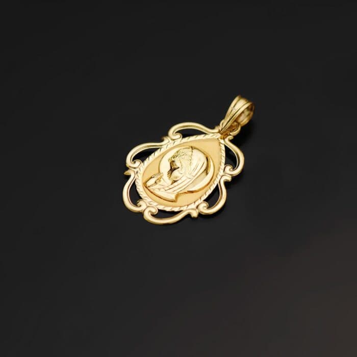 Medalla Comunión Virgen Niña 22 x 16 mm en Oro Amarillo 18K con Calado - Imagen 2