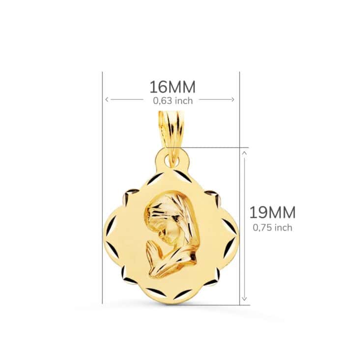 Medalla Virgen Niña 19 x 16 mm Oro Amarillo 18K Pandereta - Imagen 2