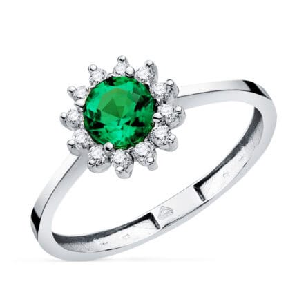 Solitario Compromiso Oro Blanco 18K Diamantes y Esmeralda 0,48Q