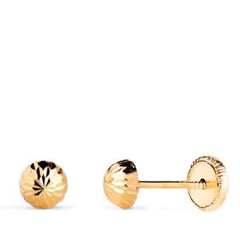 Pendientes 1/2 Bola Tallada 5 mm Oro Amarillo 18K Tuerca
