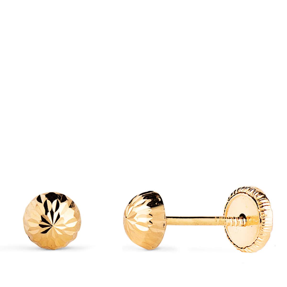 7001-5at Pendientes 1/2 Bola Tallada 5 mm Oro Amarillo 18K Tuerca - Imagen 1