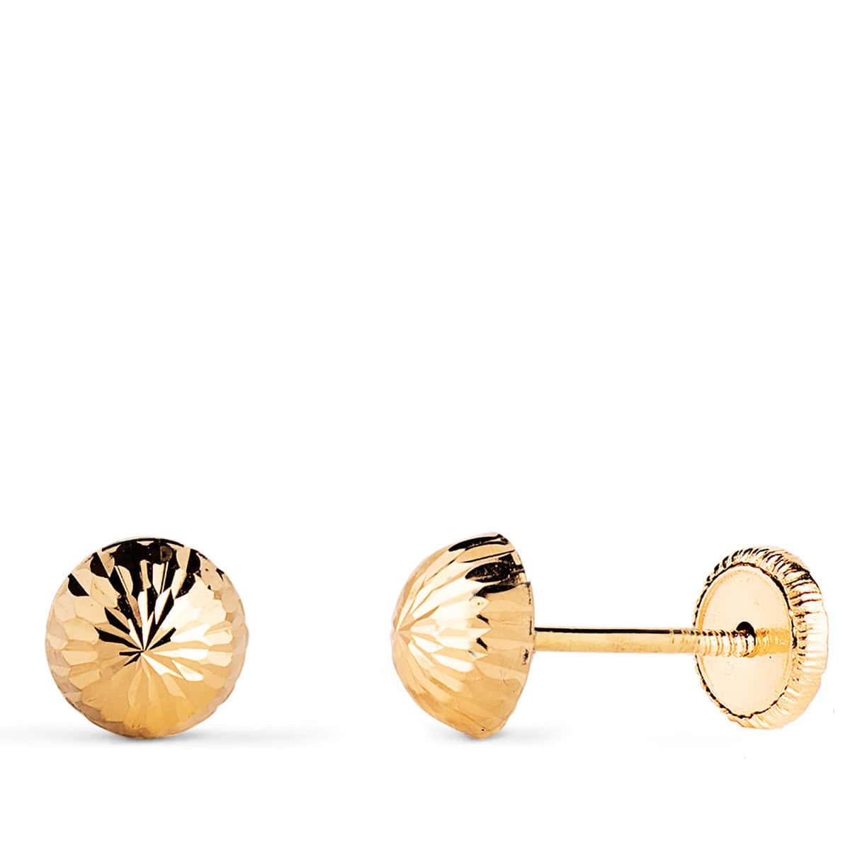 7001-6at Pendientes 1/2 Bola Tallada 6 mm Oro Amarillo 18K Tuerca - Imagen 1